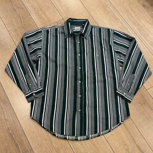 Bugle Boy Company Mens Green Striped Long Sleeve Button Down Shirt Medium Cotton